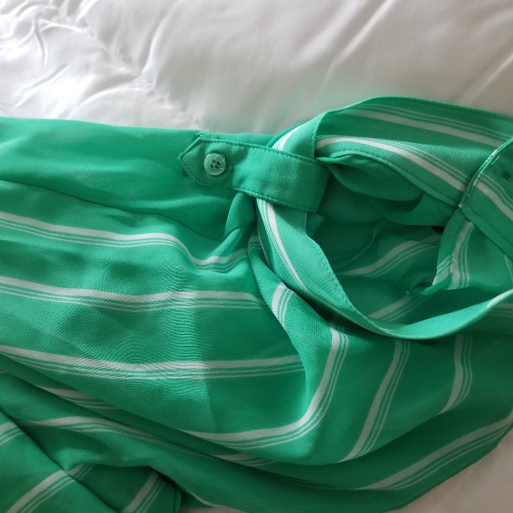 Blouse, sheer, mint green with white strips. - Picture 2 of 3